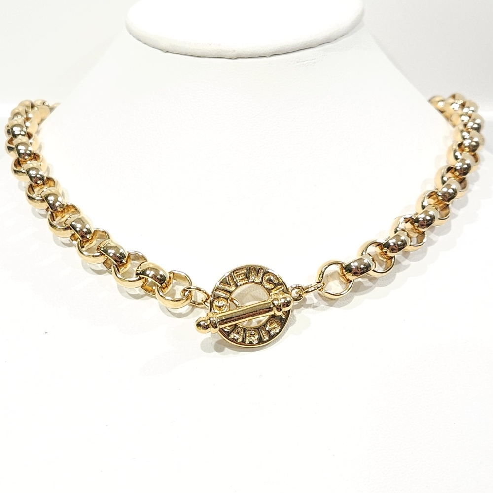Givenchy Logo Necklace Toggle Chunky Gold Tone Rolo Chain Vintage 80s 90s Paris - Picture 4 of 16
